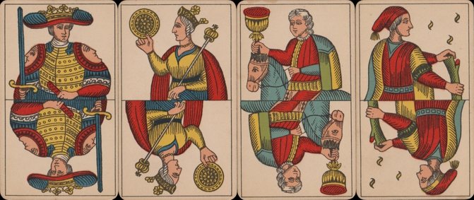 Piedmontese and other Tarot decks, double-headed: court cards