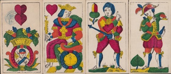 Franconian-style (Würzburg Eagle) playing cards, full-lenght figures